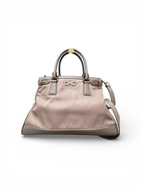 Salvatore Ferragamo Gancini Nylon Satchel – Blush Taupe with Leather Trim